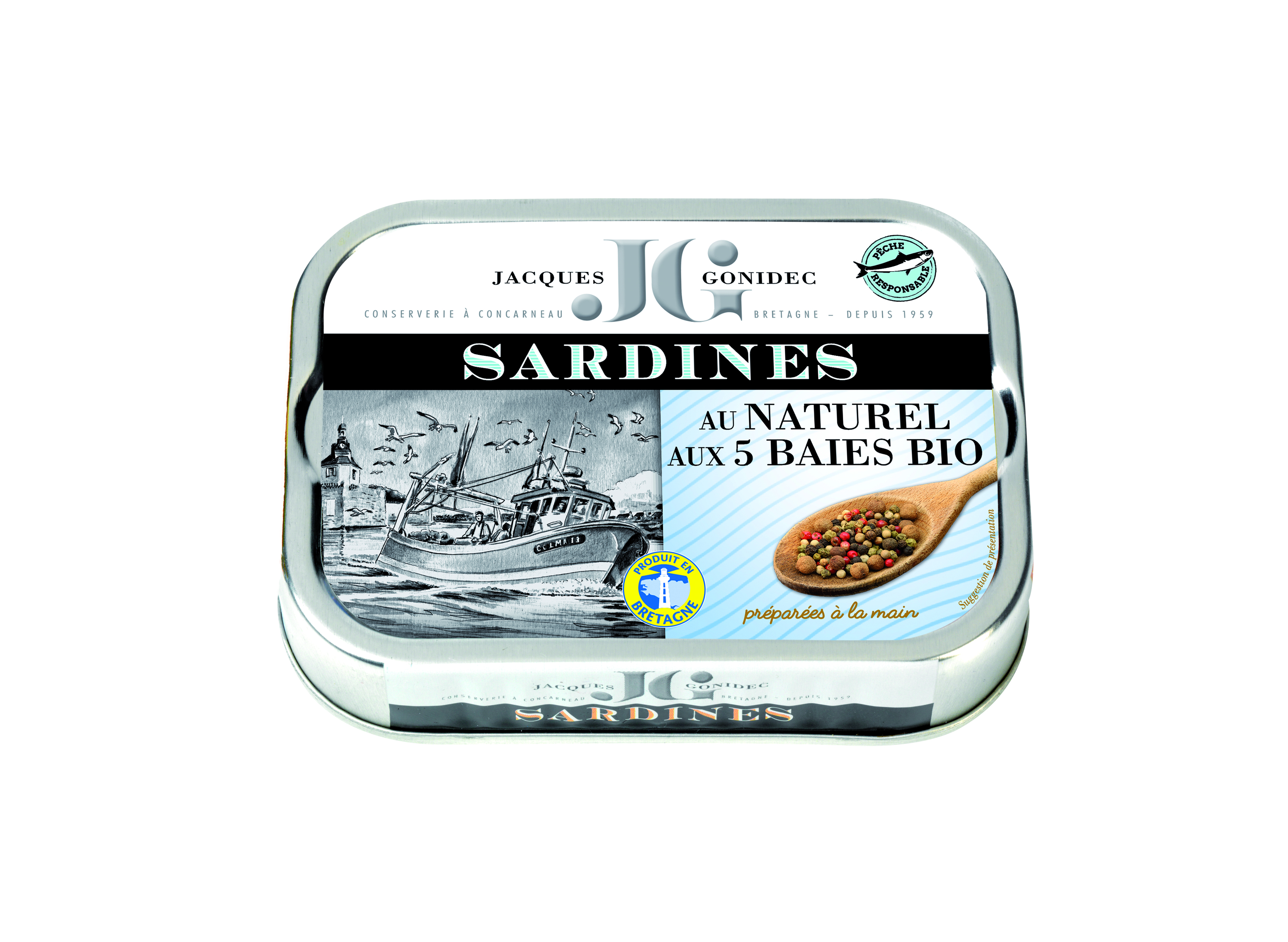 Jacques Gonidec Sardines au naturel aux 5 baies 115g - 3006